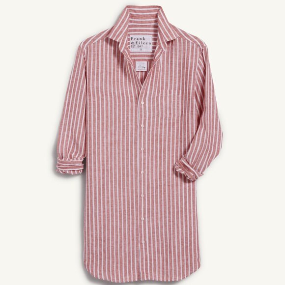 Frank & Eileen - Mary Woven Button Up Linen Dress Size: L Red and White Stripe - Picture 12 of 16